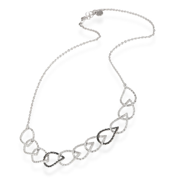 Black & White Looped Pear Shape Motif Diamond Necklace, 18k White Gold 1.77 CTW - Picture 2 of 2